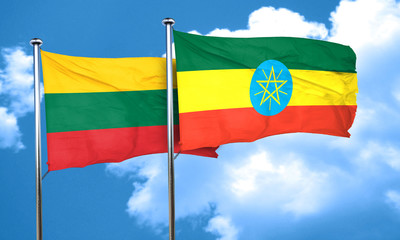 Lithuania flag with Ethiopia flag, 3D rendering