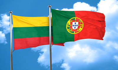 Lithuania flag with Portugal flag, 3D rendering