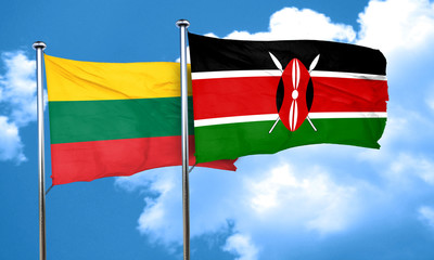 Lithuania flag with Kenya flag, 3D rendering