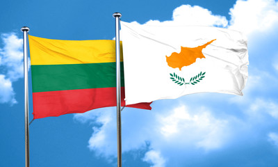 Lithuania flag with Cyprus flag, 3D rendering