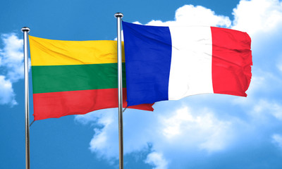 Lithuania flag with France flag, 3D rendering