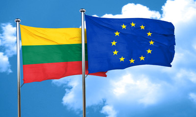 Lithuania flag with european union flag, 3D rendering