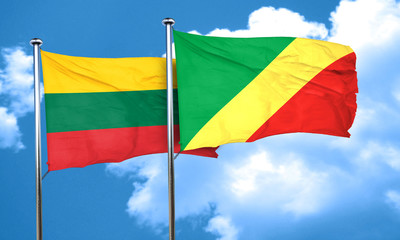 Lithuania flag with congo flag, 3D rendering