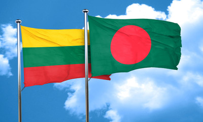 Lithuania flag with Bangladesh flag, 3D rendering