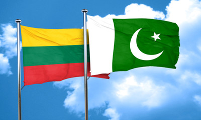 Lithuania flag with Pakistan flag, 3D rendering