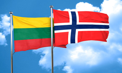 Lithuania flag with Norway flag, 3D rendering