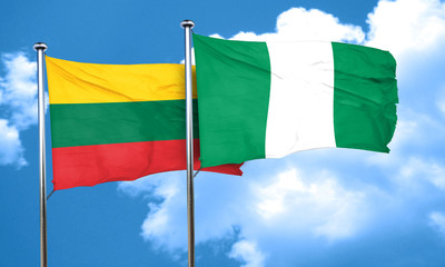 Lithuania flag with Nigeria flag, 3D rendering