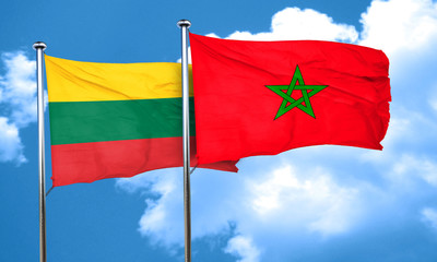 Lithuania flag with Morocco flag, 3D rendering