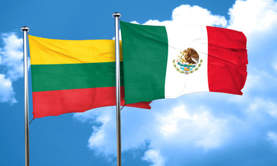 Lithuania flag with Mexico flag, 3D rendering