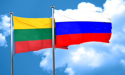 Lithuania flag with Russia flag, 3D rendering