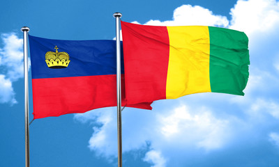Liechtenstein flag with Guinea flag, 3D rendering