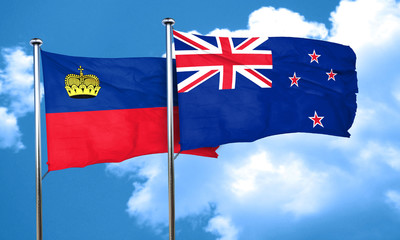 Liechtenstein flag with New Zealand flag, 3D rendering