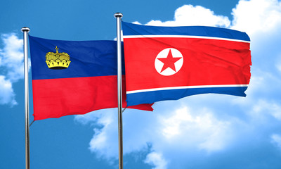 Liechtenstein flag with North Korea flag, 3D rendering