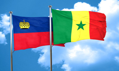 Liechtenstein flag with Senegal flag, 3D rendering