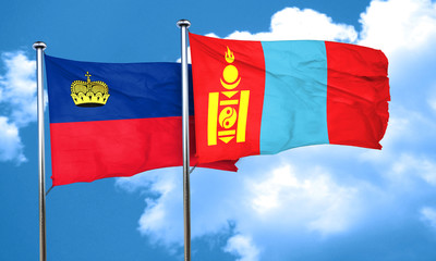 Liechtenstein flag with Mongolia flag, 3D rendering