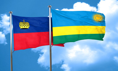 Liechtenstein flag with rwanda flag, 3D rendering