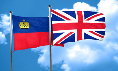 Liechtenstein flag with Great Britain flag, 3D rendering