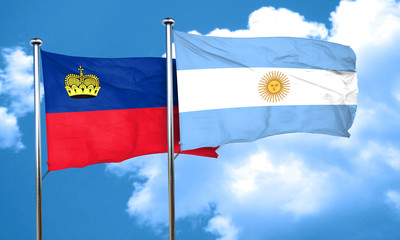 Liechtenstein flag with Argentine flag, 3D rendering