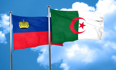 Liechtenstein flag with Algeria flag, 3D rendering