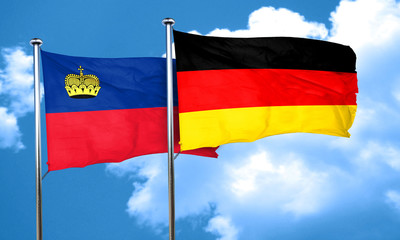 Liechtenstein flag with Germany flag, 3D rendering