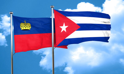 Liechtenstein flag with cuba flag, 3D rendering