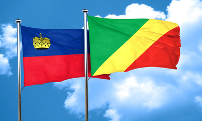 Liechtenstein flag with congo flag, 3D rendering