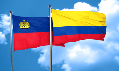 Liechtenstein flag with Colombia flag, 3D rendering