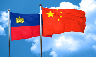 Fototapeta na wymiar Liechtenstein flag with China flag, 3D rendering