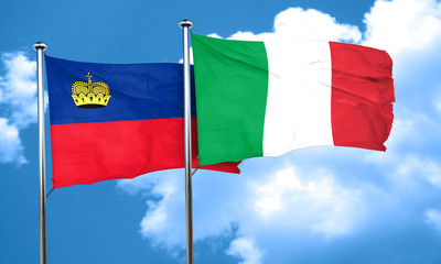 Liechtenstein flag with Italy flag, 3D rendering