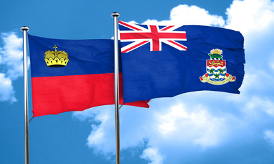 Liechtenstein flag with Cayman islands flag, 3D rendering