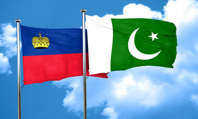 Liechtenstein flag with Pakistan flag, 3D rendering
