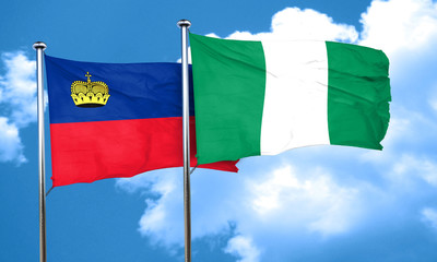 Liechtenstein flag with Nigeria flag, 3D rendering