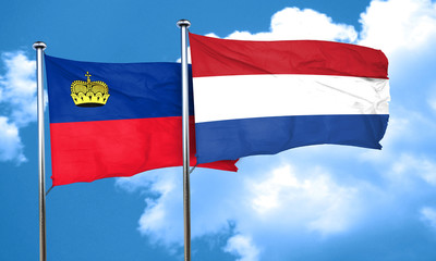 Liechtenstein flag with Netherlands flag, 3D rendering