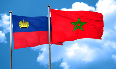 Liechtenstein flag with Morocco flag, 3D rendering