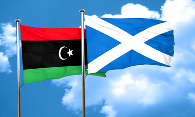 Libya flag with Scotland flag, 3D rendering