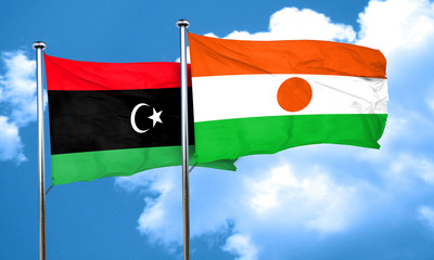 Libya flag with Niger flag, 3D rendering
