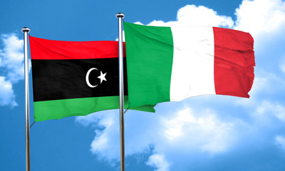 Libya flag with Italy flag, 3D rendering