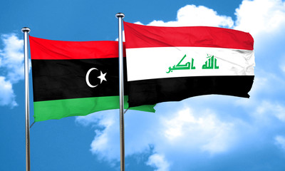 Libya flag with Iraq flag, 3D rendering
