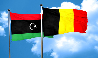 Libya flag with Belgium flag, 3D rendering