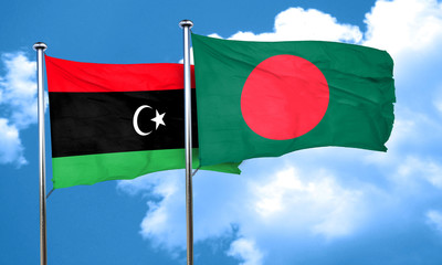 Libya flag with Bangladesh flag, 3D rendering