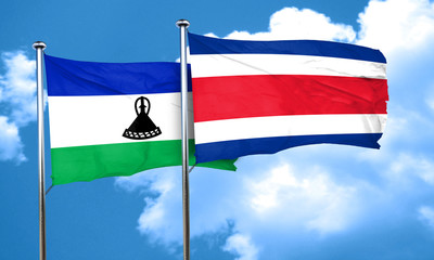Lesotho flag with Costa Rica flag, 3D rendering