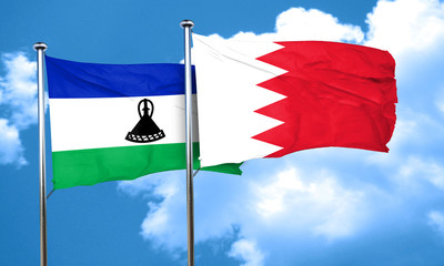 Lesotho flag with Bahrain flag, 3D rendering