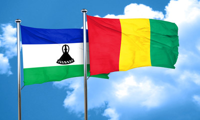 Lesotho flag with Guinea flag, 3D rendering
