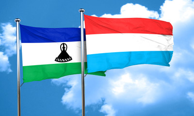 Lesotho flag with Luxembourg flag, 3D rendering