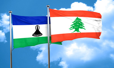 Lesotho flag with Lebanon flag, 3D rendering