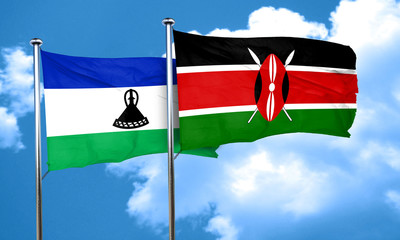Lesotho flag with Kenya flag, 3D rendering