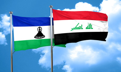 Lesotho flag with Iraq flag, 3D rendering