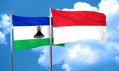 Lesotho flag with Indonesia flag, 3D rendering