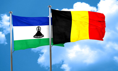 Lesotho flag with Belgium flag, 3D rendering