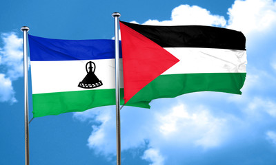 Lesotho flag with Palestine flag, 3D rendering